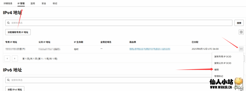 甲骨文云Oracle Cloud实例更换IP教程-仙人小站
